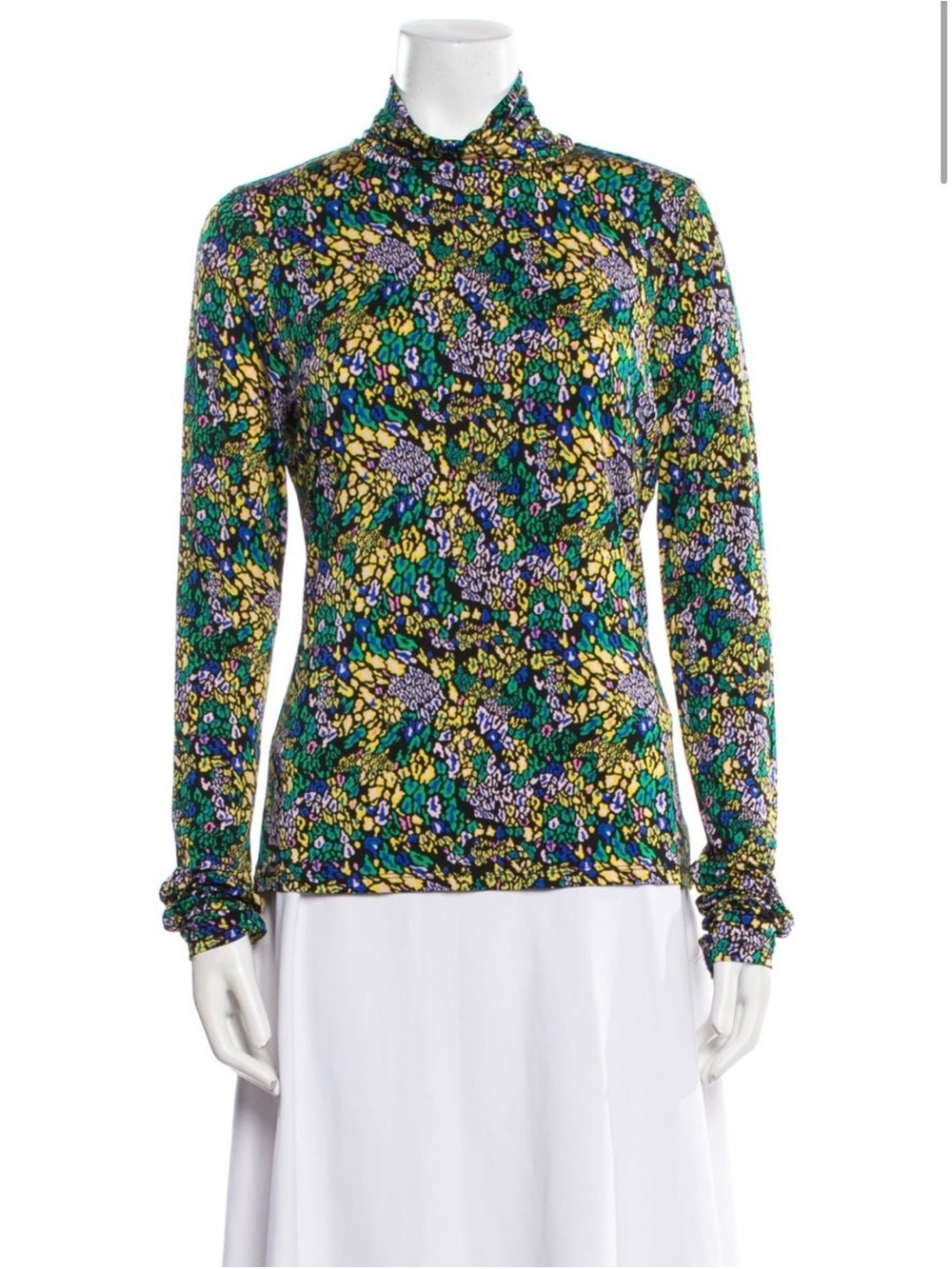 TANYA TAYLOR Long Sleeve Floral Patterned Mock Neck Top in Multicolor Size M
